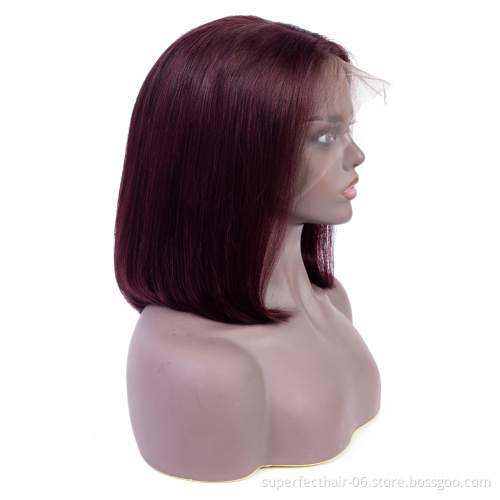 Human Hair Lace Frontal  Wigs Short Straight Bob For Black Women #27 #99J #1B Color Brazilian Remy Pre Plucked Lace Front Wig